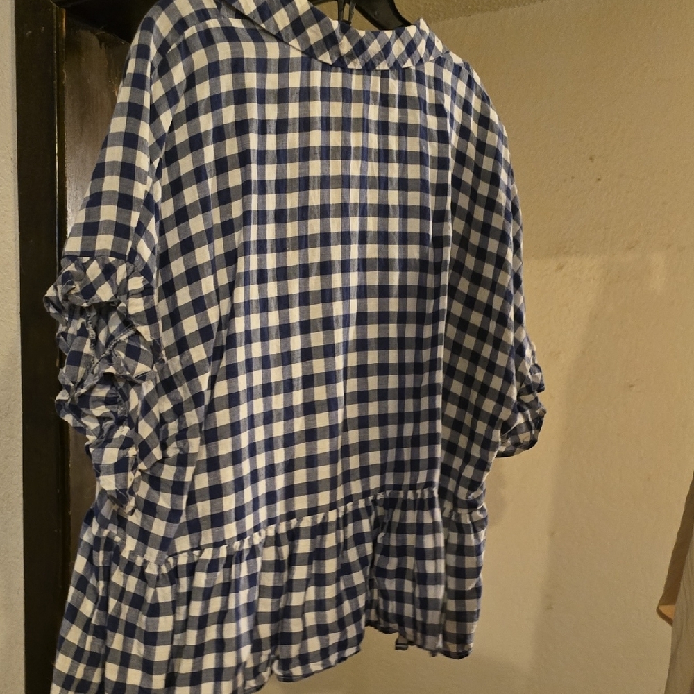 Maeve Navy and White Gingham Button-Front Tunic - Picture 3 of 3